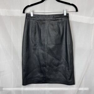 Milly Black Calf Leather Pencil Knee Length Skirt Size 4